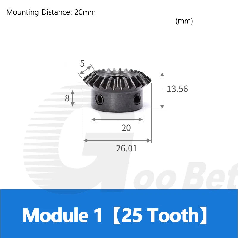 Mod 1 1.5 2 Bevel Gear C45 Steel Ratio 1:1.25 20 Tooth 25 Tooth Hardened Black