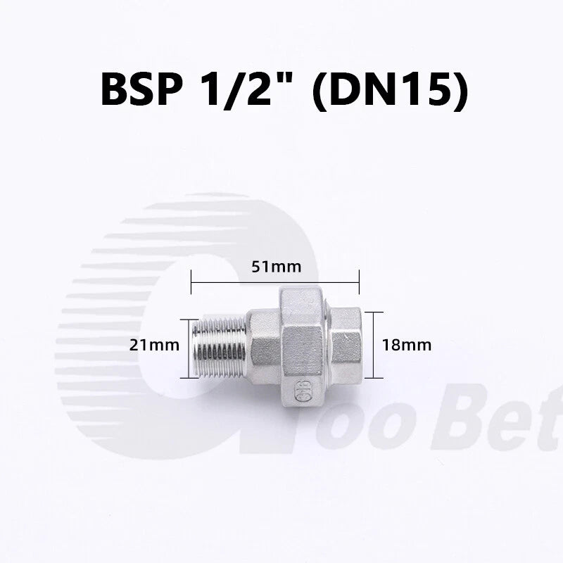 304 Stainless Steel Union BSP Male-Female Pipe Fitting Adapter — 1/4" to 2"