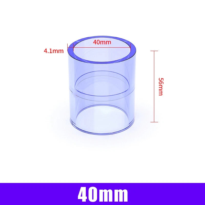 Clear PVC Straight Pipe Coupling — Socket Fitting 20mm to 110mm