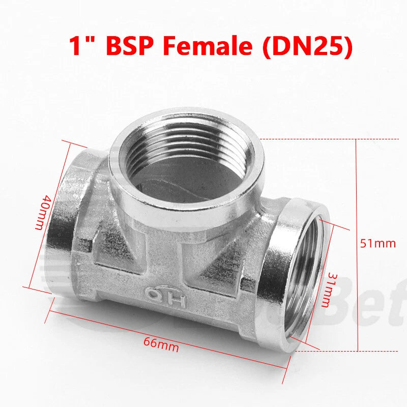 Stainless Steel Equal Tee BSP Pipe Fitting | 1/2" 3/4" 1" Female & Male Thread
