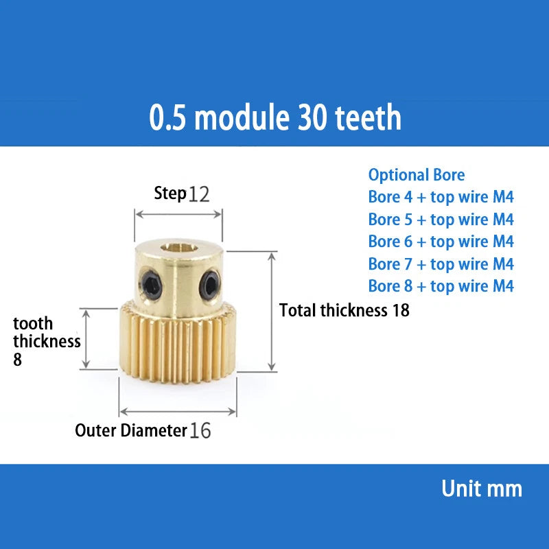 Mod 0.5 Brass Pinion Gear Spur Gears 20-60 Teeth 4-12mm Bore With Screw Hardened