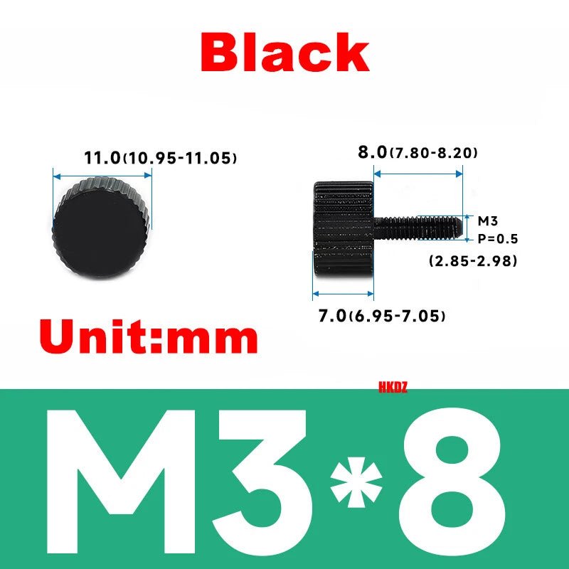 M3 Knurled Thumb Screws – Flat Head Carbon Steel Hand Grip Bolts 6/8/10/12mm - HomeDIYer
