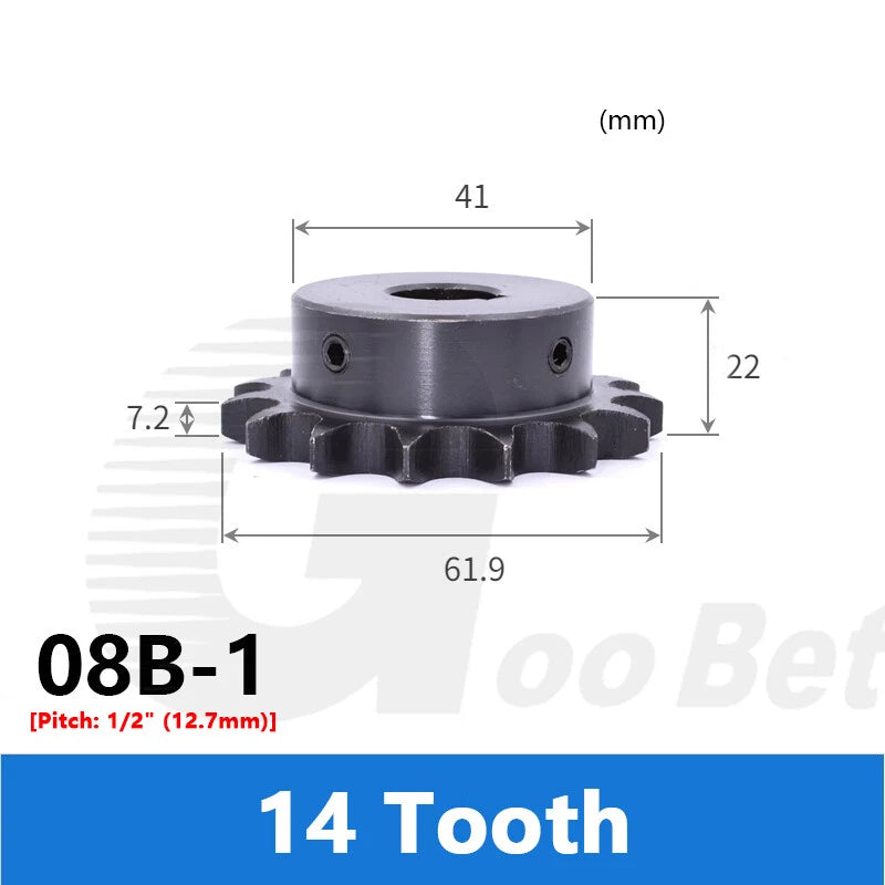 08B-1 1/2" Pitch Roller Chain Sprocket C45 Steel 10-20 Tooth 10-40mm Bore Black