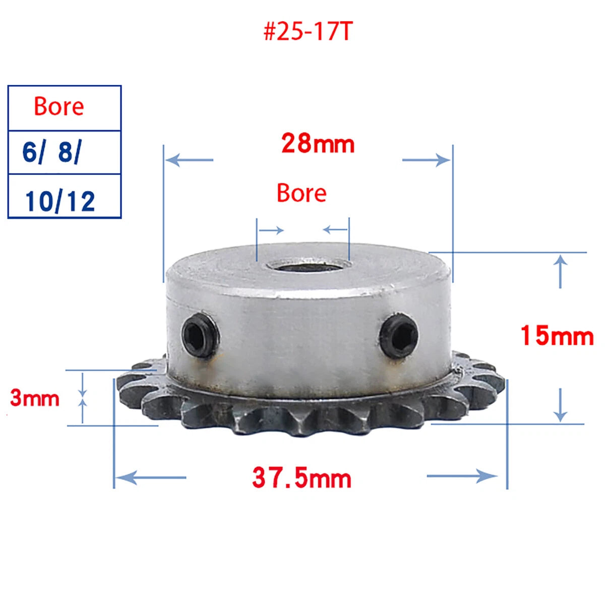 #25 Roller Chain Sprocket 04C 21-40T Tooth Bore 5mm-20mm Pitch 6.35mm (1/4 inch)