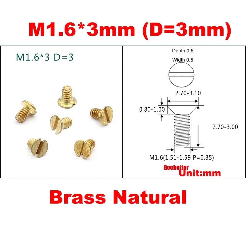 M1.2 M1.6 M2 M4 M5 M6 Slotted Countersunk Head Machine Screws Flat Bolts 3~25mm