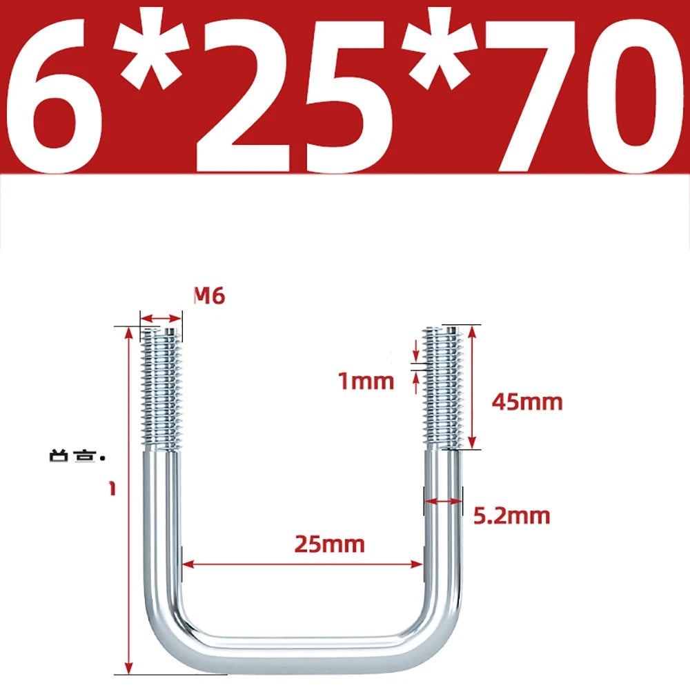 Square U-Bolts Galvanized Carbon Steel Fixing Clamp Bolt M6 M8 M10 M12 M14 M16