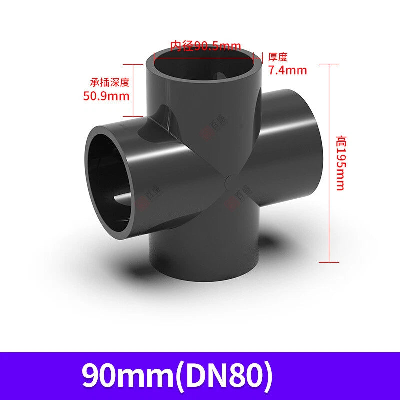 PVC UPVC 4-Way Water Supply Pipe Fittings Adapter Connector Joint ID 20mm-110mm