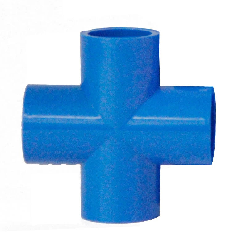 PVC 4-Way Blue Equal Water Connector Coupling Pressure Pipe Fittings 20mm~90mm