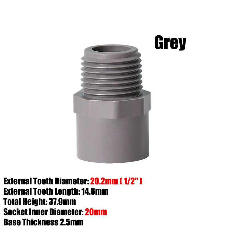 1 2" to 2" PVC Nipples Threaded Pipe Fittings Connector BSP Male Adapter Grey