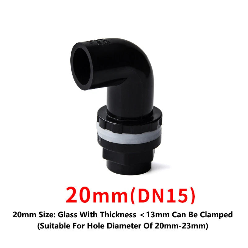PVC 90° Elbow Pipe Fittings 20mm~50mm Tank Connector Bulkhead For Aquarium Black