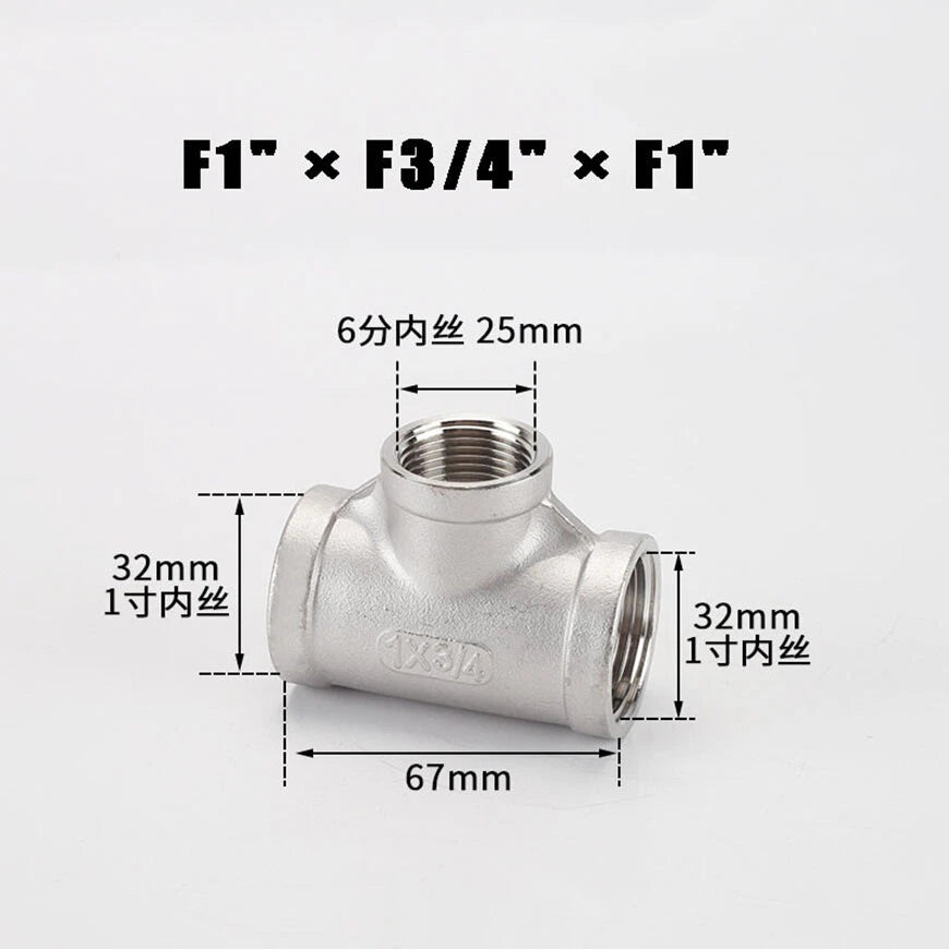 BSP Reducing Female Tee — 304 Stainless Steel Pipe Fitting, All Female Ports