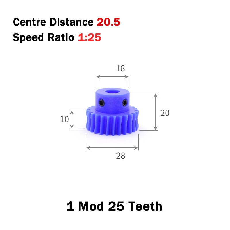 1 Module Nylon Precision Worm Gears 15 - 80 Teeth Worm Gear Wheel & Worm Shaft