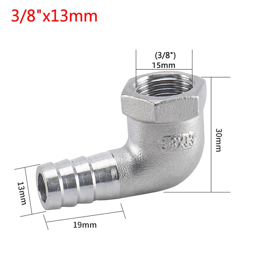 Female Thread Fitting x Barb Hose Tail End Elbow Connector A2 Stainless Steel