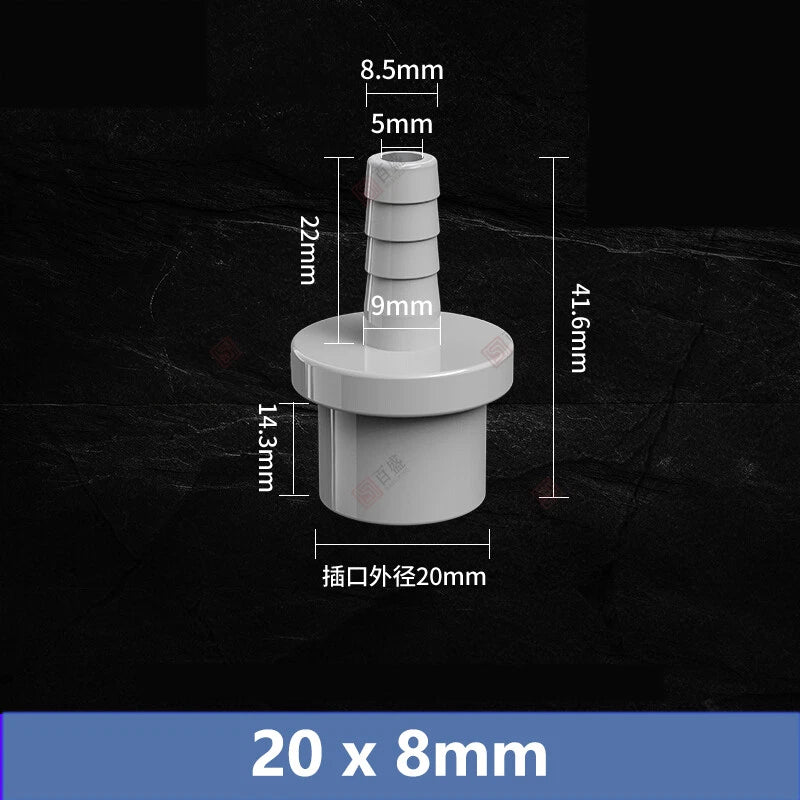 5mm to 63mm Hose Nozzle PVC Plastic Pipe Fittings Barb Connectors Sleeve Grey