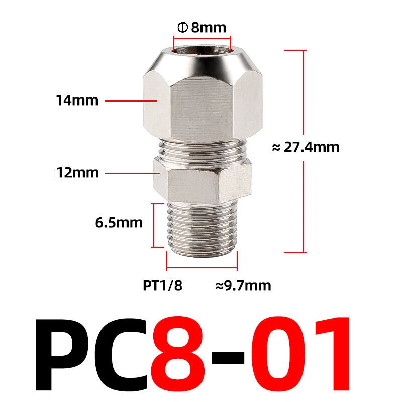 Brass Male Compression Fittings – BSP Hydraulic Adaptor, 1/8" to 1/2" Bore (PC4–PC16)