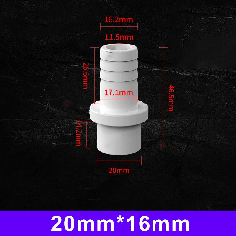 White Grey Pagoda PVC Pipe Connector Fittings 20 25mm Adapter To Hose OD 5~20mm