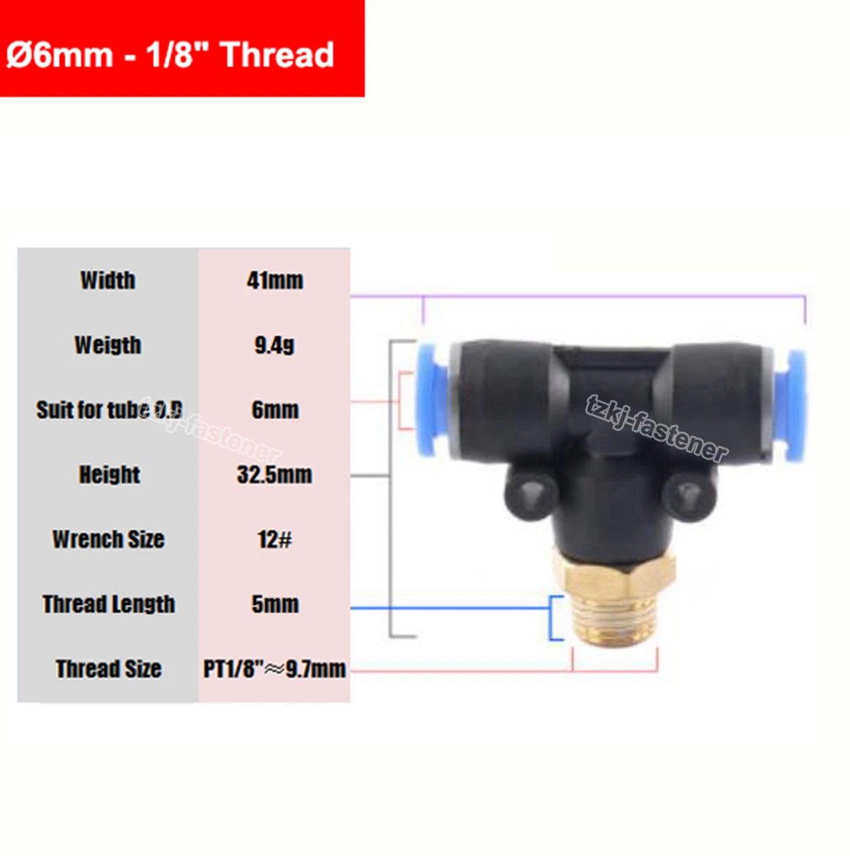Pneumatic Tee "T" Connector BSP Male Thread 4mm-16mm Hose Tube Push-In Fittings