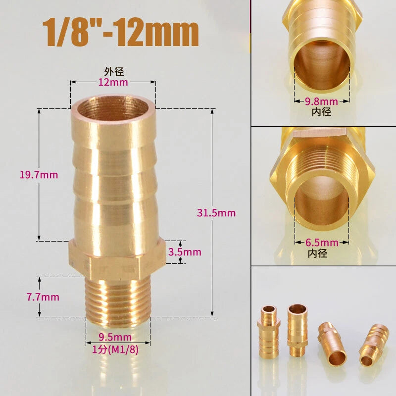 Brass Male BSP x Barbed Hosetail Connector — Air Water Fuel Gas Pipe Fitting