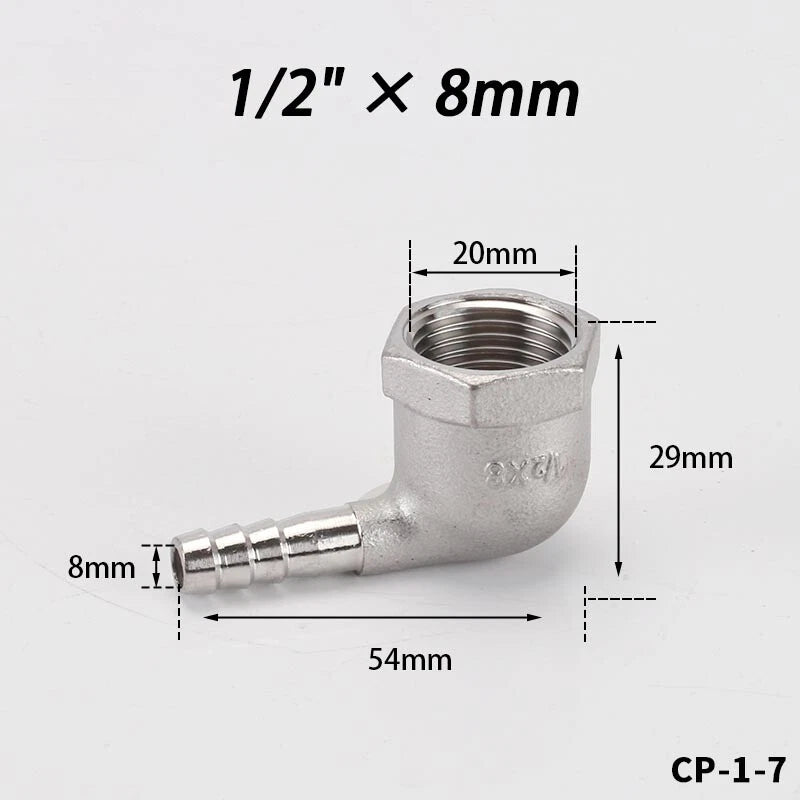 Stainless Steel Female Fitting x Barb Hose Tail End Elbow Connector 1 4" - 11 2"