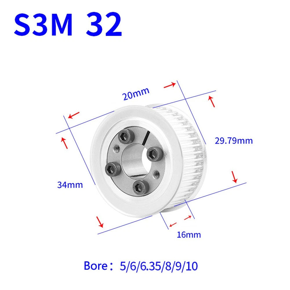 STS S3M 24-80T Timing Belt Pulley With Expansion/Tension Sleeve Teeth Width 16mm