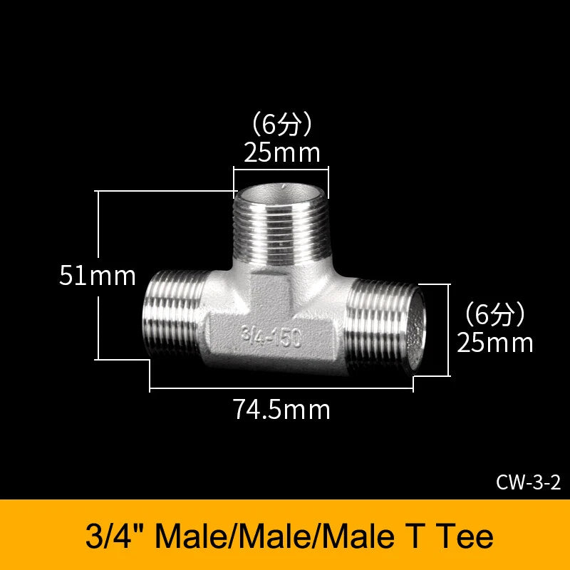 Stainless Steel BSP Tee Fittings 1/2" & 3/4" Male Female Reducer Connector