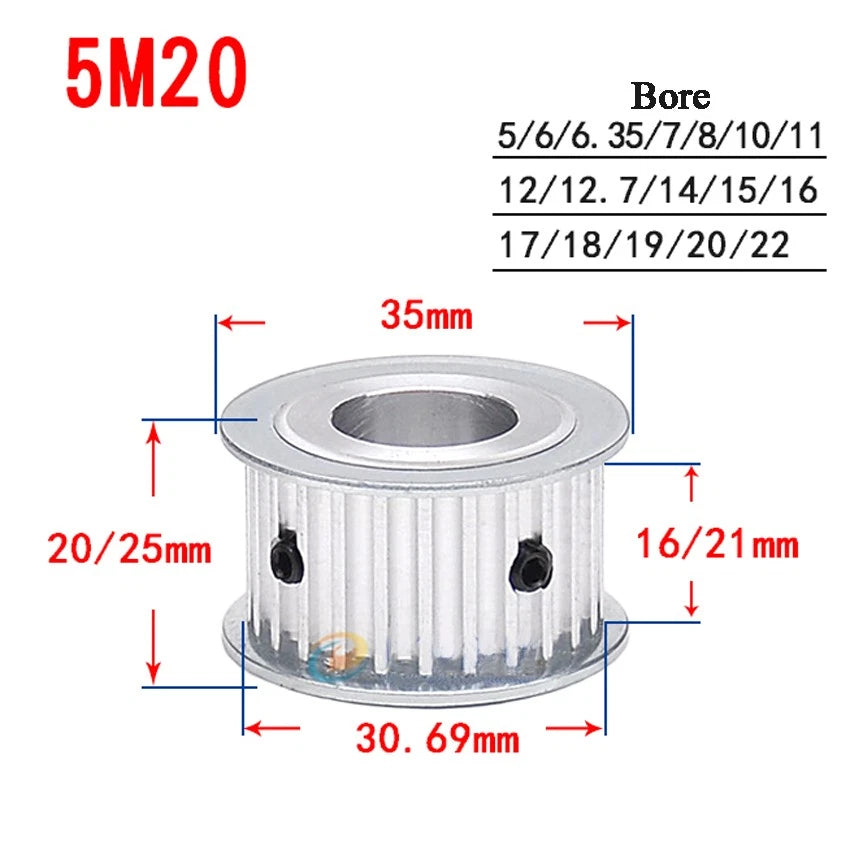 HTD-5M 10T-60T Timing Belt Pulley AF-Type Bore 5-25mm, For 15mm Width Belt