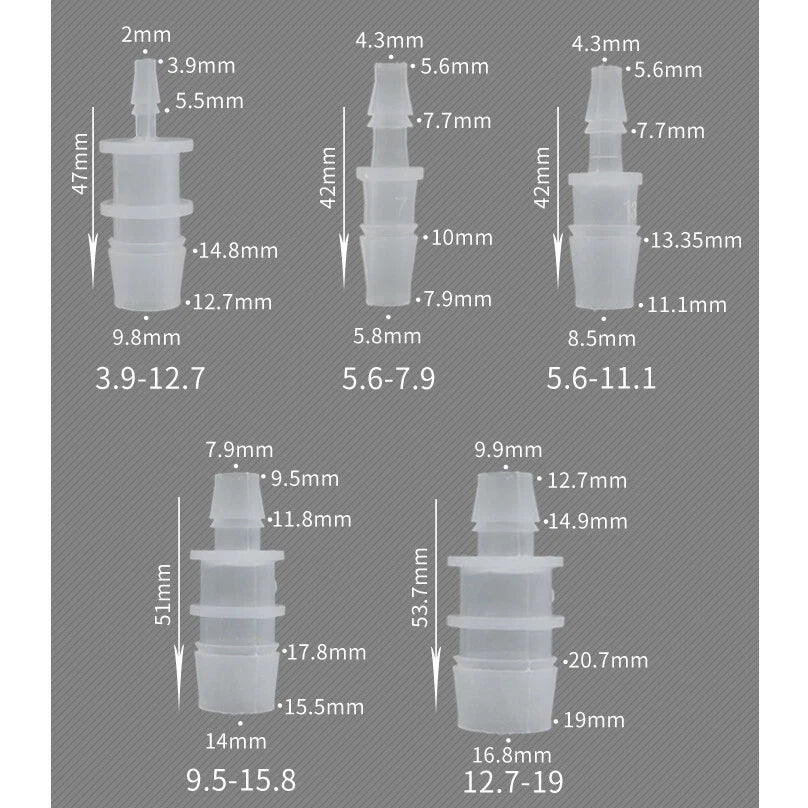 Straight Hose Barb Reducer Connector — Plastic Pipe Fitting 2.4–15.8mm