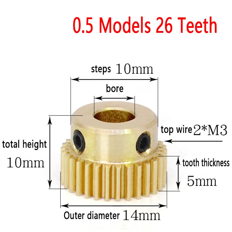 Mod 0.5 Brass Pinion Gear Spur Gears 20-60 Teeth 4-15mm Bore With Screw Hardened