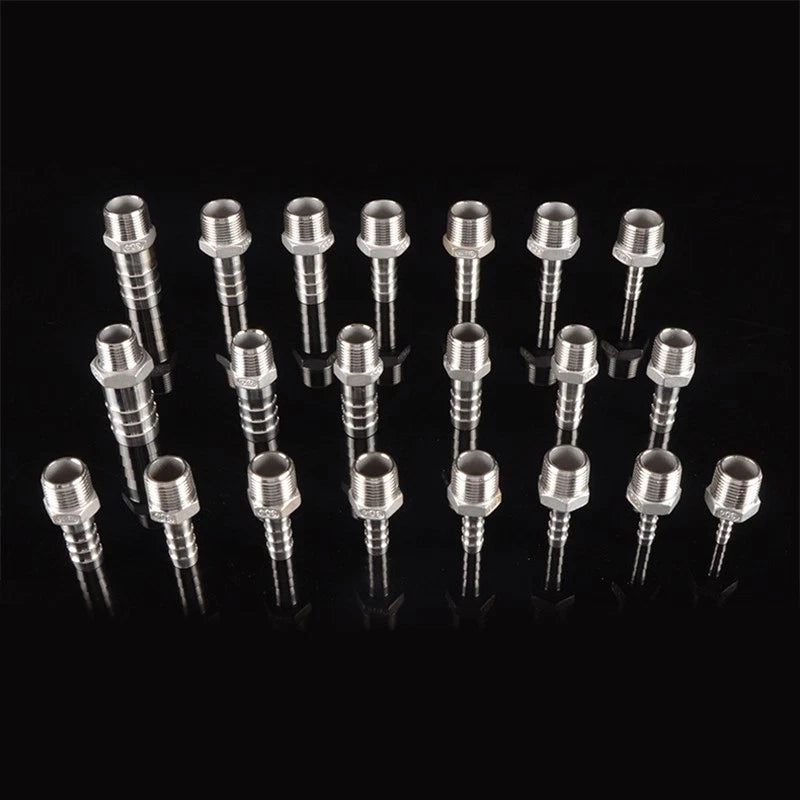1/2" & 3/4" BSP Male Thread Hose Barb Tail Connector — Stainless Steel