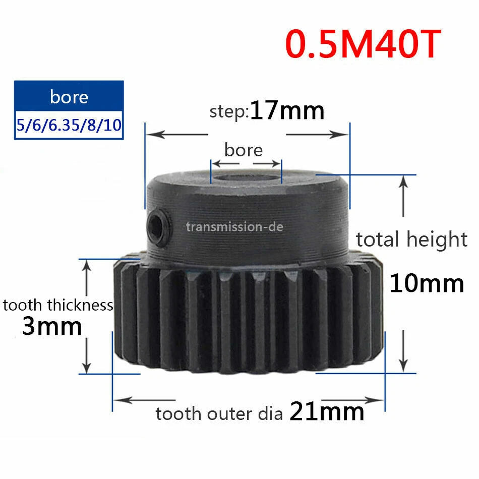 0.5/1 Mod Pinion Gear 10T-150T Spur Gear with Step 45# Steel Transmission Gear