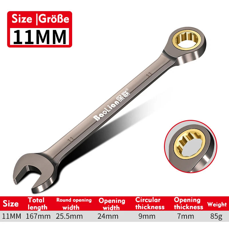 Ratchet Spanner Combination Fixed & Flexi 6 - 32mm Different Sizes Tool Wrench