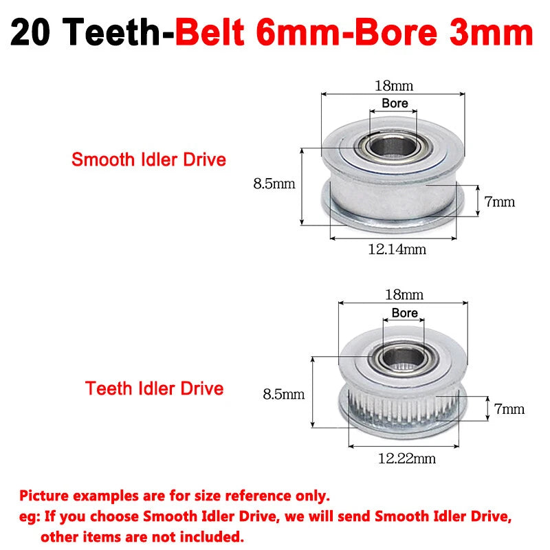 2GT Smooth-Tooth Idler Pulley 16Tooth - 40Tooth Bore 3mm 4mm 5mm 6mm 7mm 8mm
