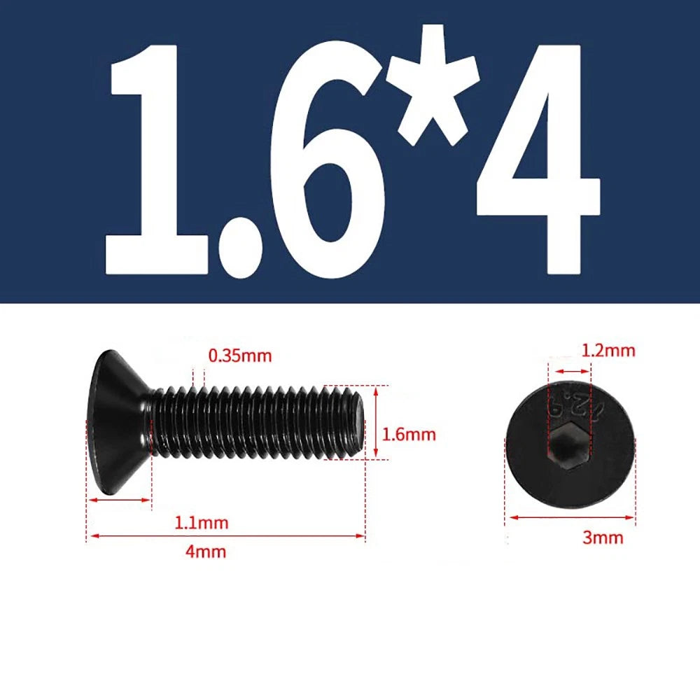 M1.6–M3 Countersunk Socket Head Screws – 12.9 Grade Carbon Steel, Flat Head, Fully Threaded (3–50mm Overall Length)