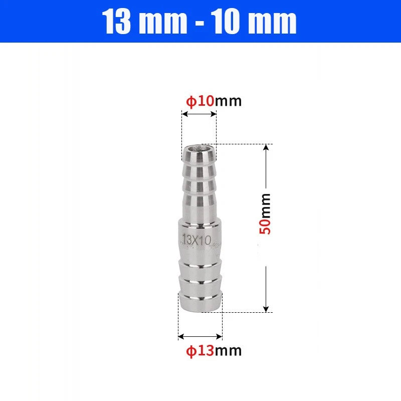 6mm~50mm Stainless Reducer Barbed Hose Joiner Connector Air Water Pipe Gas Tubi