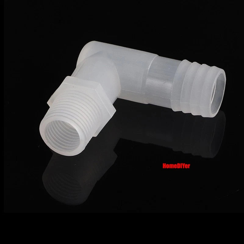 Male Thread Barbed 90° Elbow Hose Connector — Plastic Pipe Fitting with Washer