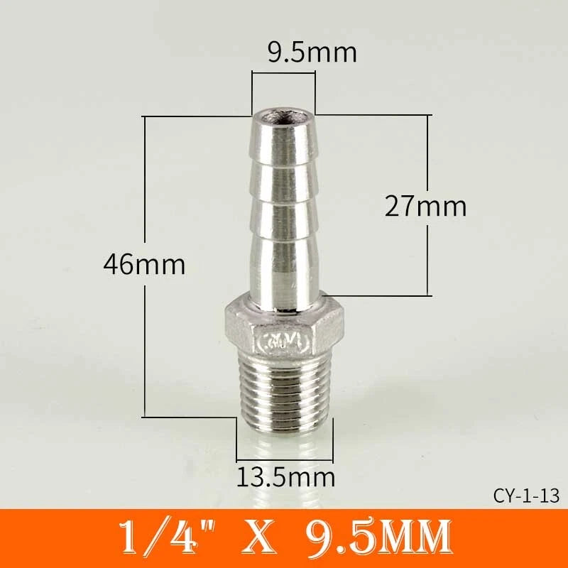 Stainless Steel BSP Male Thread x Barb Hose Tail Connector | 1/8" to 4"
