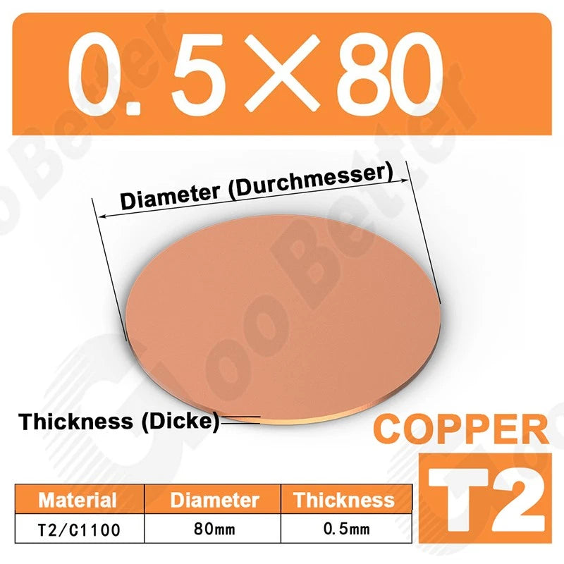 Solid Pure Copper Discs Blank Metal Round Sheet Plate Thick 0.5-3mm Dia 20-100mm