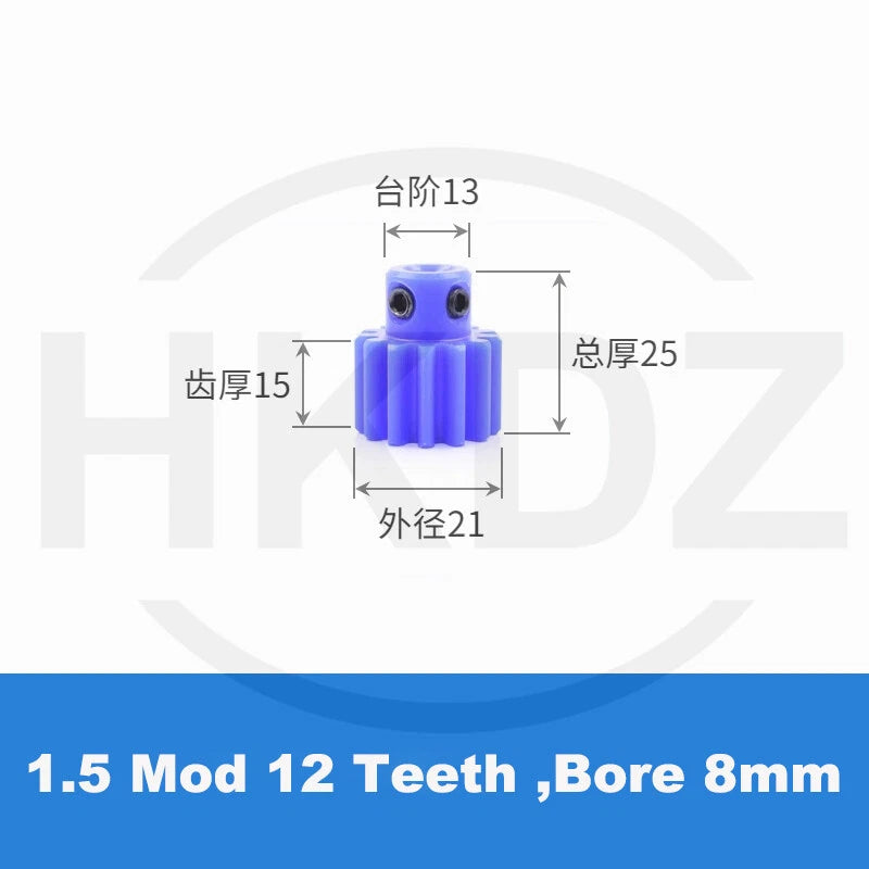 1.5 Mod Blue Nylon Spur Gear 15-60T,Bore 6-12mm Pinion Gear With Step Motor Gear