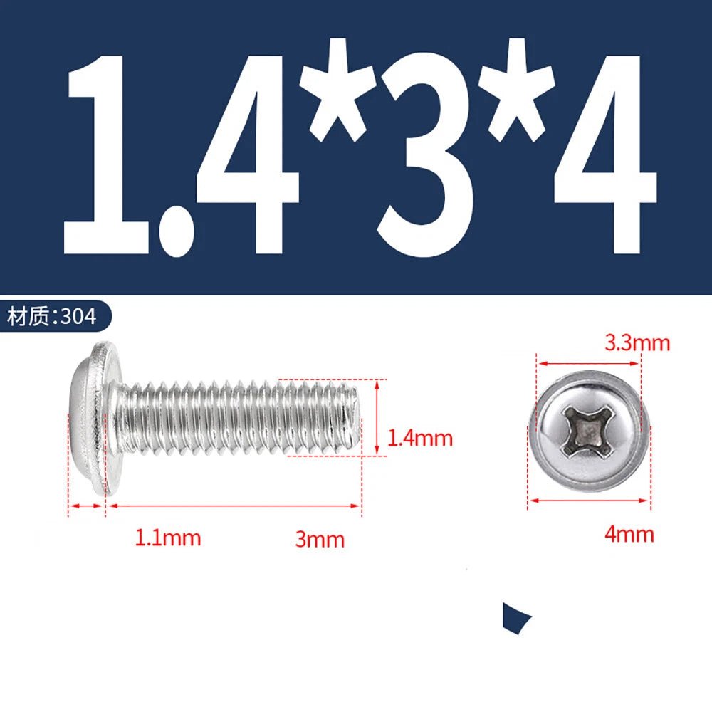 Phillips Flanged Button Head Screws M1.4–M6 | 304 Stainless Steel - HomeDIYer