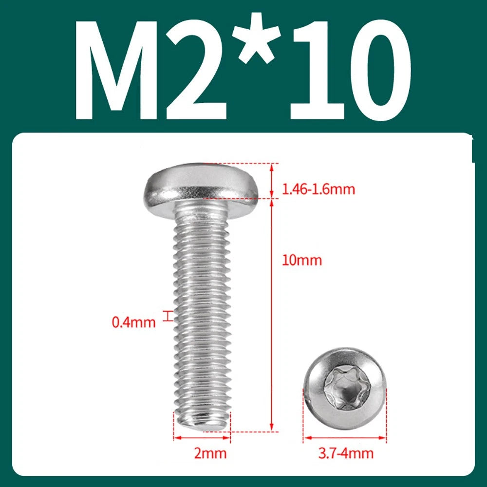 M2–M10 A2 Stainless Steel Torx Button Head Machine Screws, With or Without Column, Pack of 5