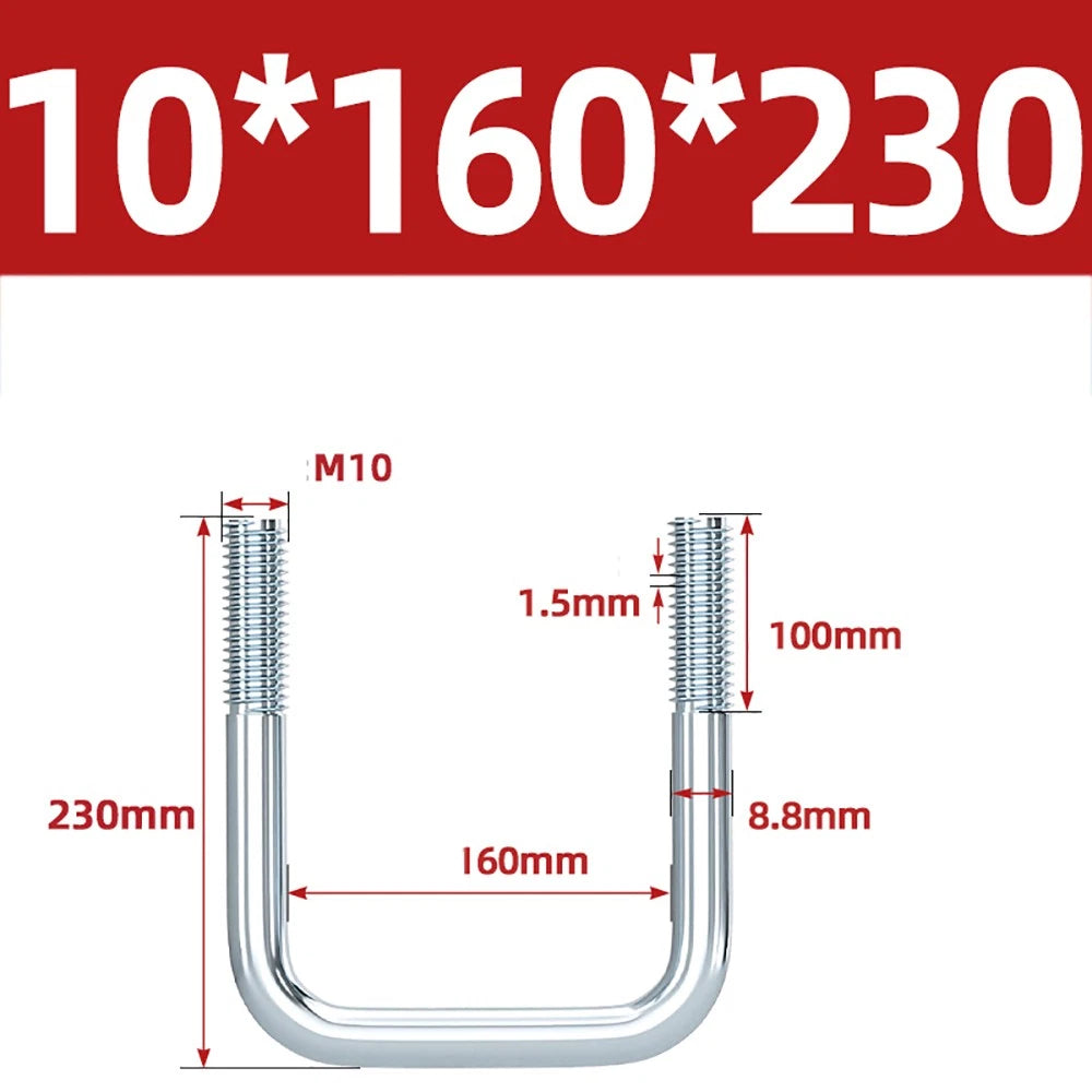 Square U-Bolts Galvanized Carbon Steel Fixing Clamp Bolt M6 M8 M10 M12 M14 M16