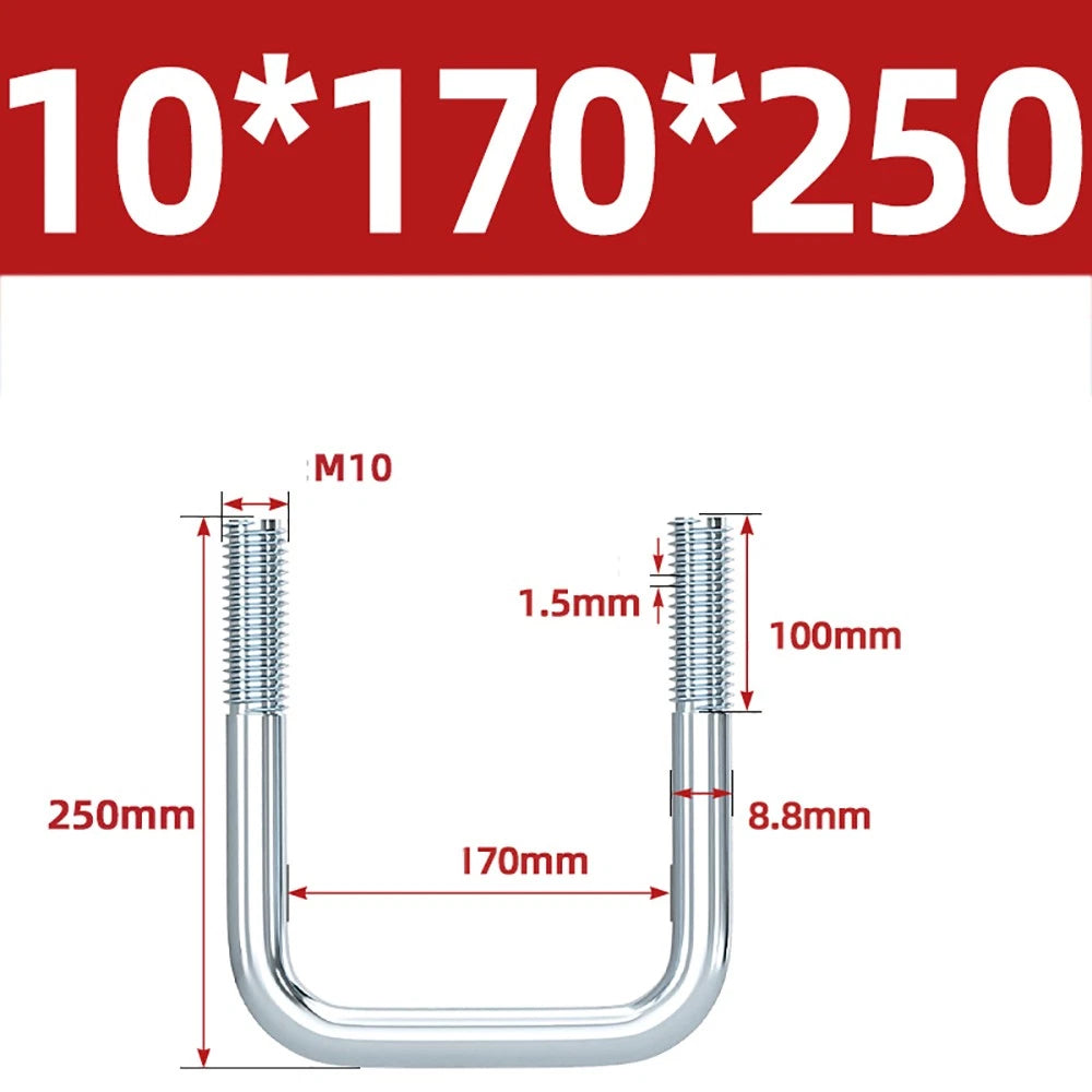 Square U-Bolts Galvanized Carbon Steel Fixing Clamp Bolt M6 M8 M10 M12 M14 M16