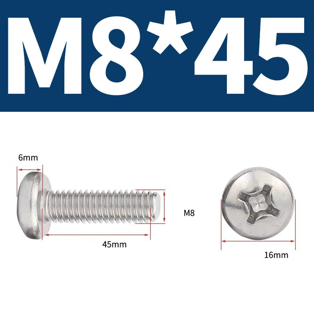 Phillips Pan Head Machine Screws — A4 Marine Grade Stainless Steel, DIN 7985 (M1.6–M10)