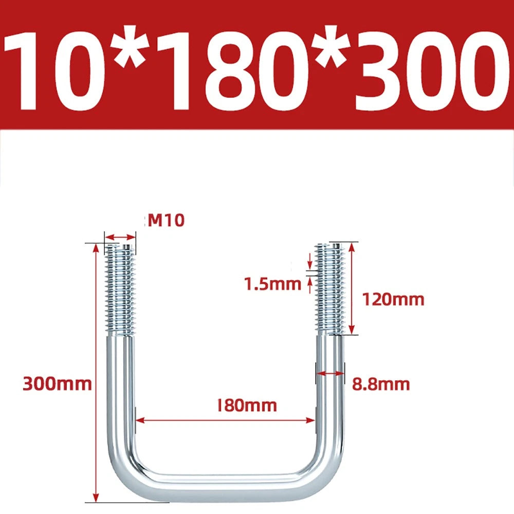 Square U-Bolts Galvanized Carbon Steel Fixing Clamp Bolt M6 M8 M10 M12 M14 M16
