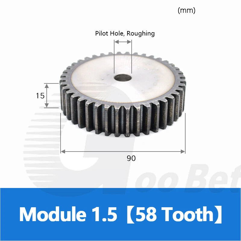 Mod 1 1.5 2 2.5 3 4 5 Spur Gear C45 Steel 12 Tooth - 160 Tooth Motor Pinion Flat