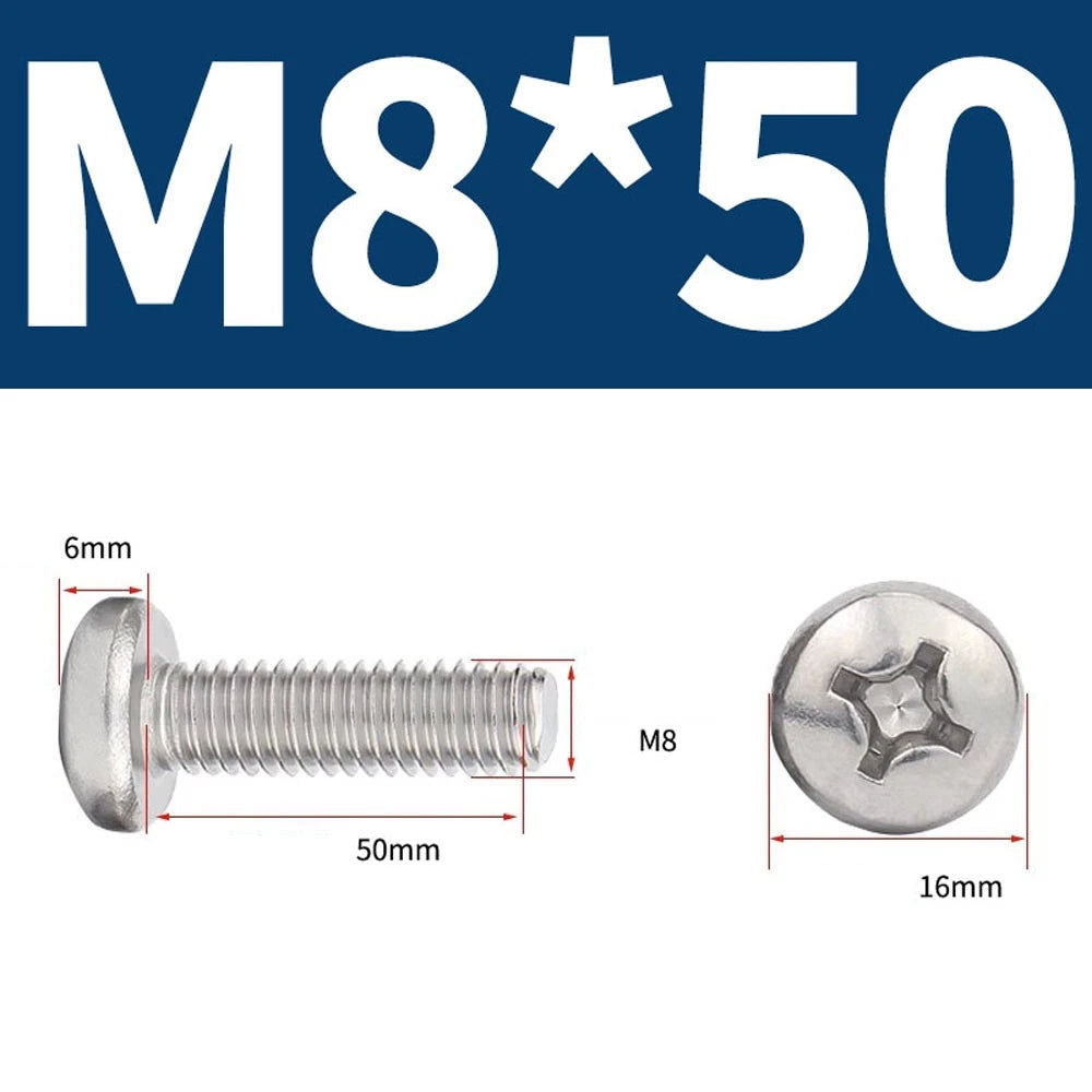 Phillips Pan Head Machine Screws — A4 Marine Grade Stainless Steel, DIN 7985 (M1.6–M10)