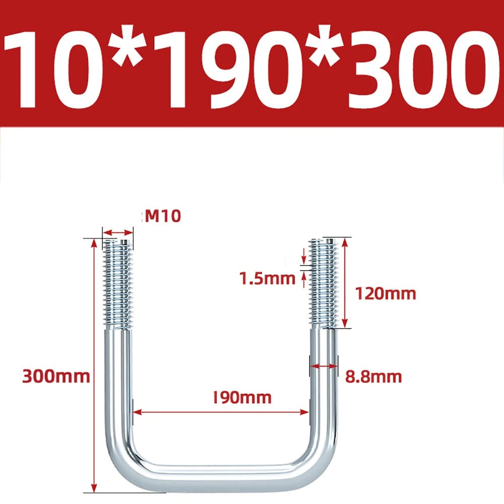 Square U-Bolts Galvanized Carbon Steel Fixing Clamp Bolt M6 M8 M10 M12 M14 M16