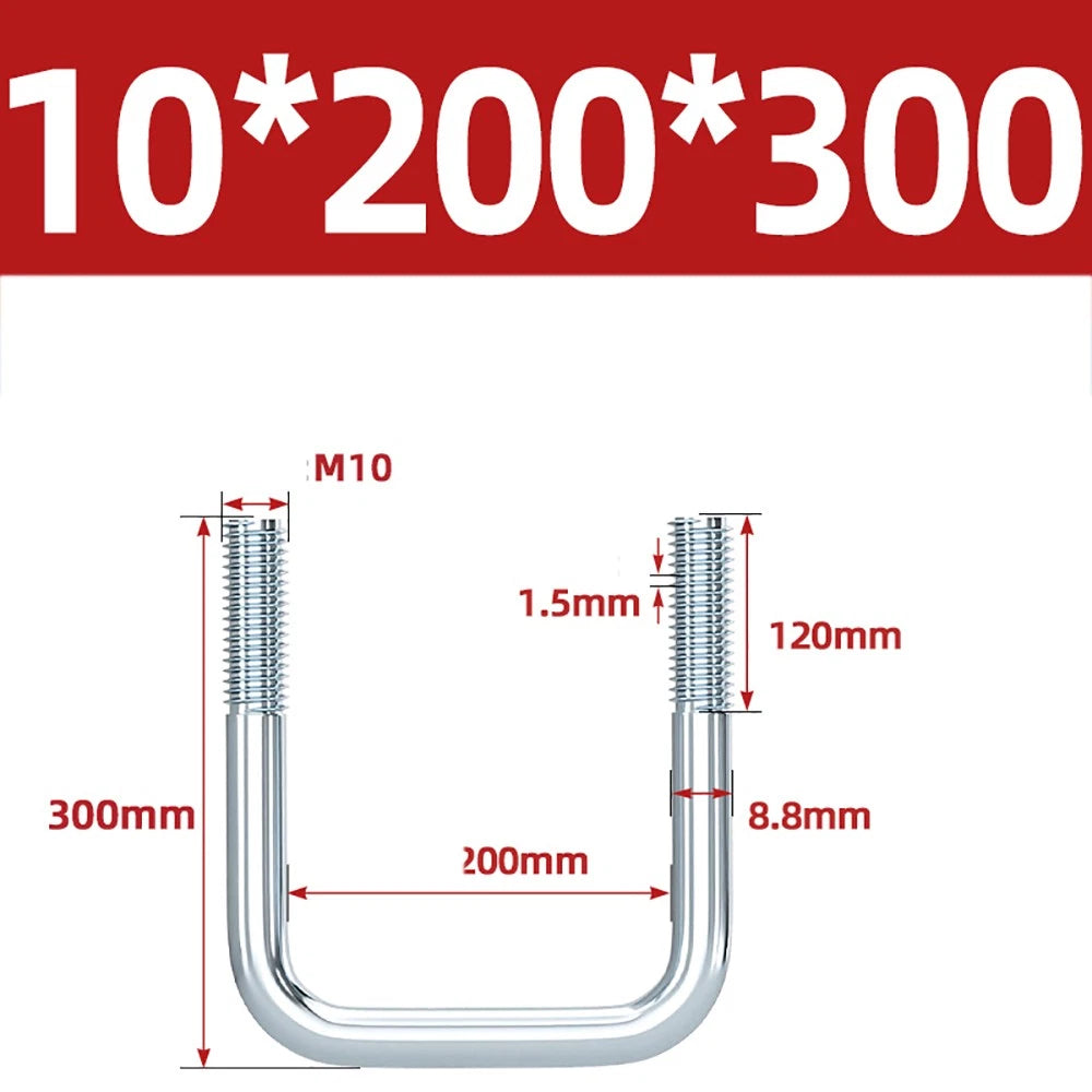 Square U-Bolts Galvanized Carbon Steel Fixing Clamp Bolt M6 M8 M10 M12 M14 M16