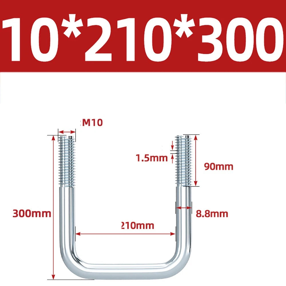 Square U-Bolts Galvanized Carbon Steel Fixing Clamp Bolt M6 M8 M10 M12 M14 M16