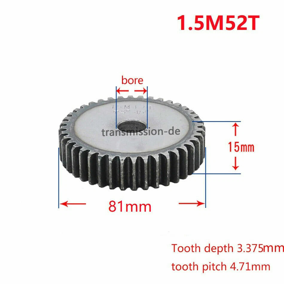 1/1.5 Mod 12T-150T Spur Gear 45# Steel Pinion Gear Thickness 1M-10mm 1.5M-15mm